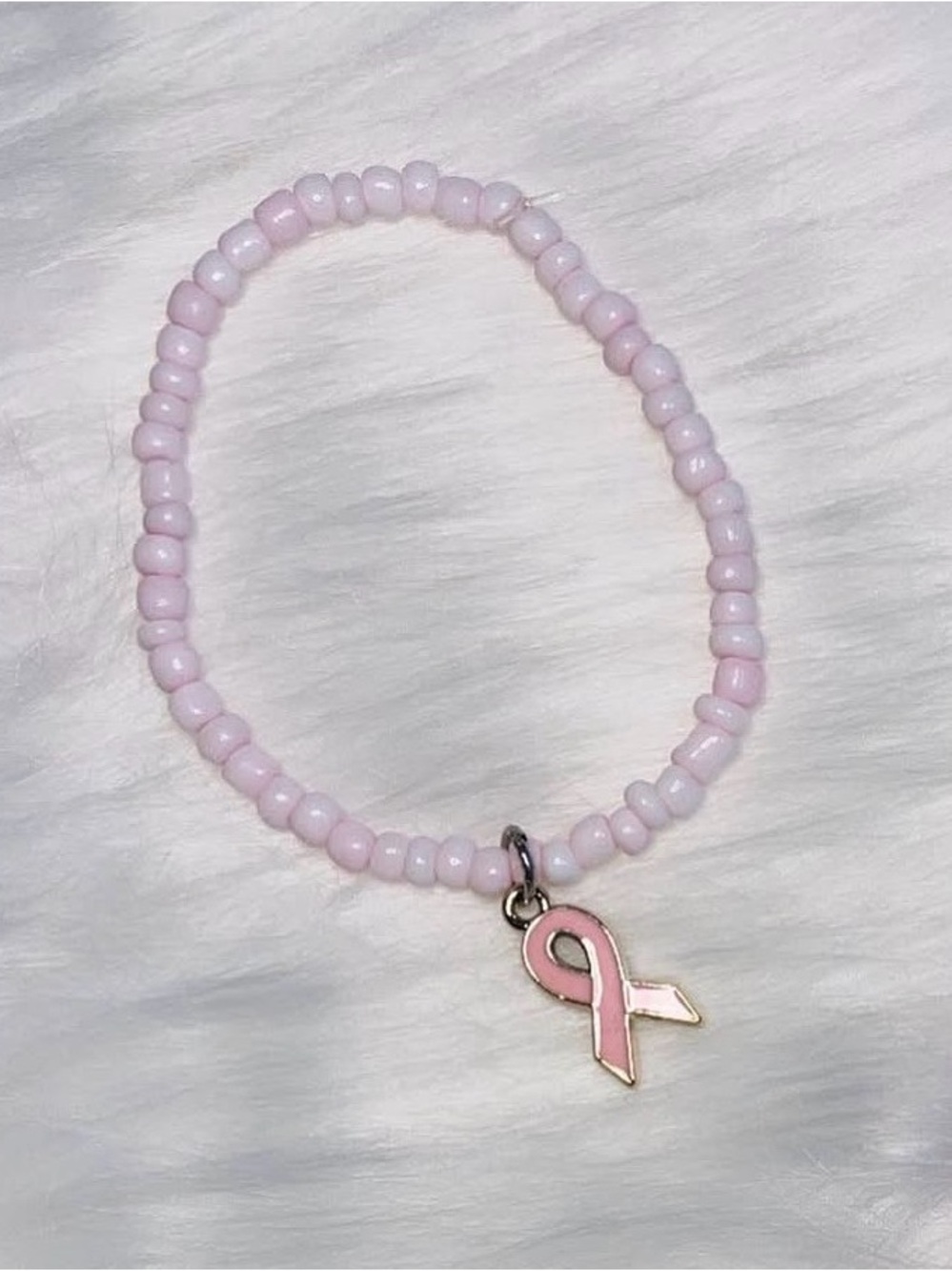 Pink Ribbon Beaded Stretch Bracelet - Awareness Charm